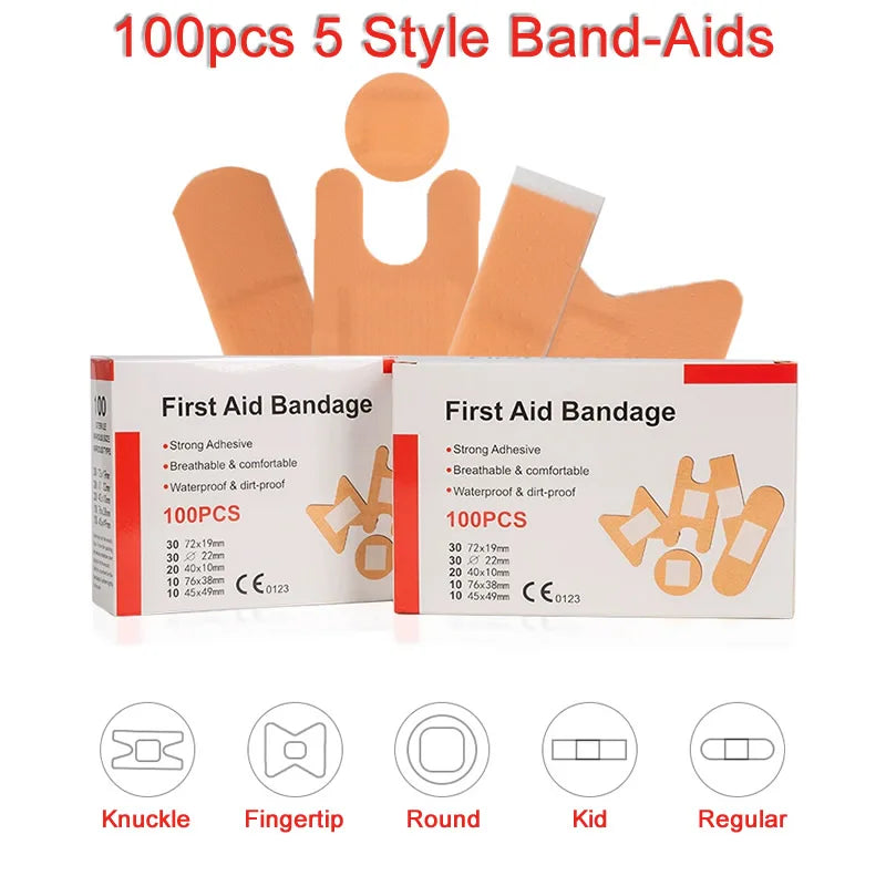 100Pcs Waterproof Band-Aids – Multi-Size Anti-Bacterial First Aid Bandages for Home & Travel
